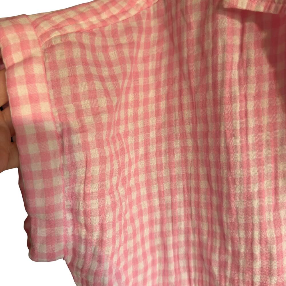BeachLunchLounge Rose Pink Plaid Gauze Tie Front Shirt NWT Large - Picture 3 of 11